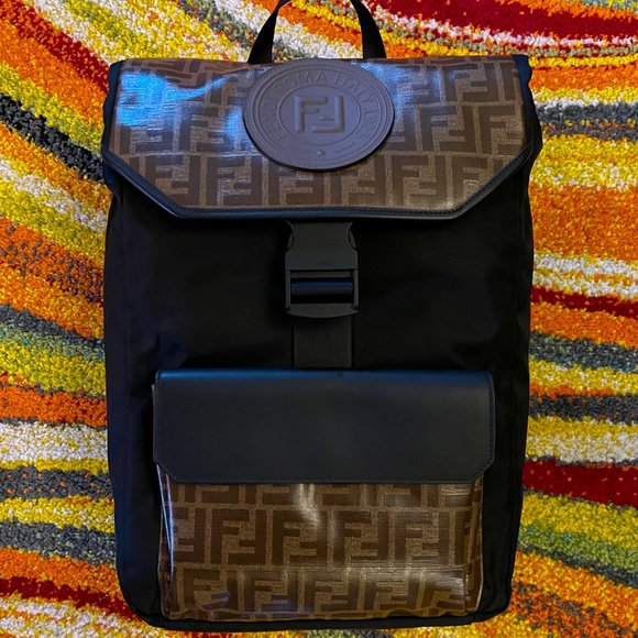 Fendi Backpack Mania Zucca Pattern Dark Brown Navy Multi Fila Collaboration Fendi zucca pattern backpack - Gem main image 3